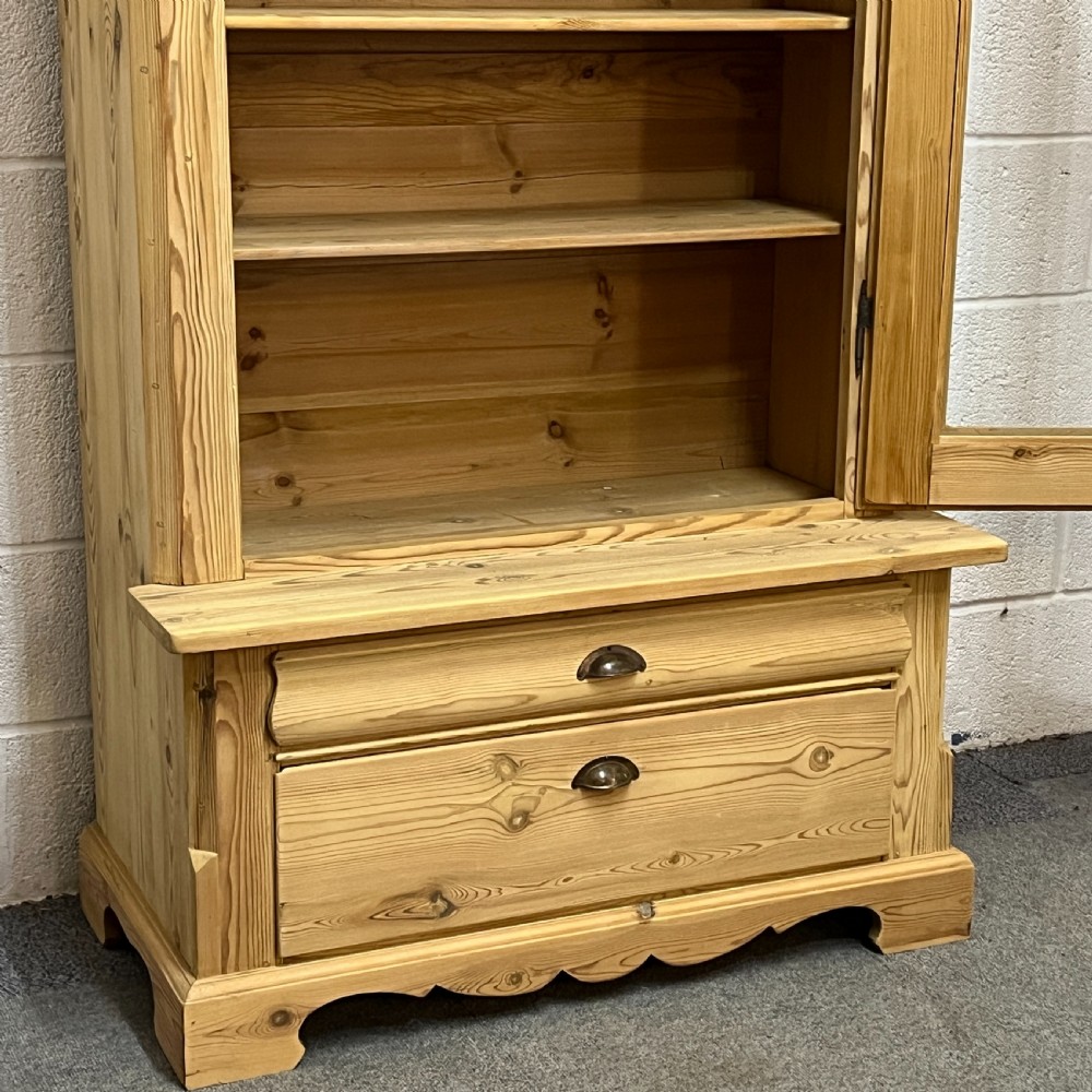 Small Antique Pine Single Glazed Door Dresser 2 Bottom Drawers View VII