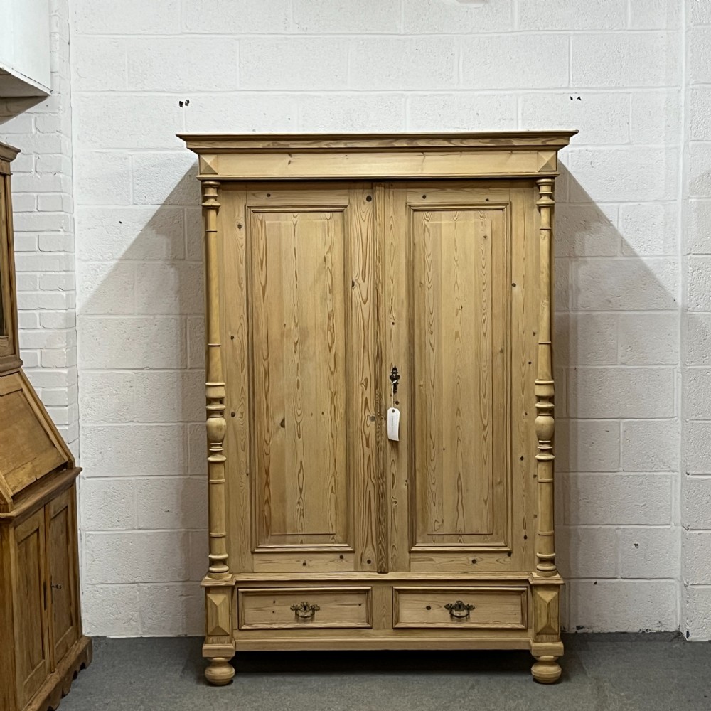 Beautiful Double Column Antique Pine Wardrobe With Bottom Drawers (Dismantles)