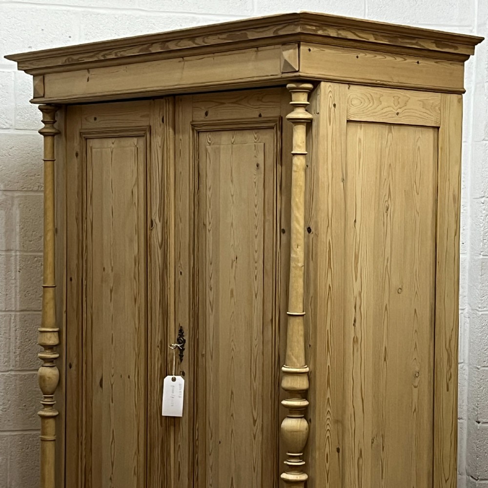 Beautiful Double Column Antique Pine Wardrobe With Bottom Drawers (Dismantles) View IV