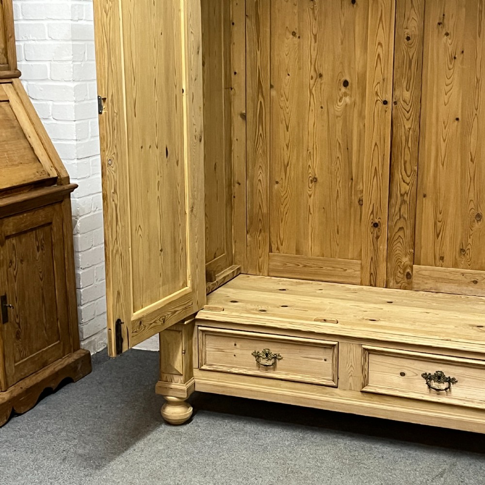 Beautiful Double Column Antique Pine Wardrobe With Bottom Drawers (Dismantles) View VIII