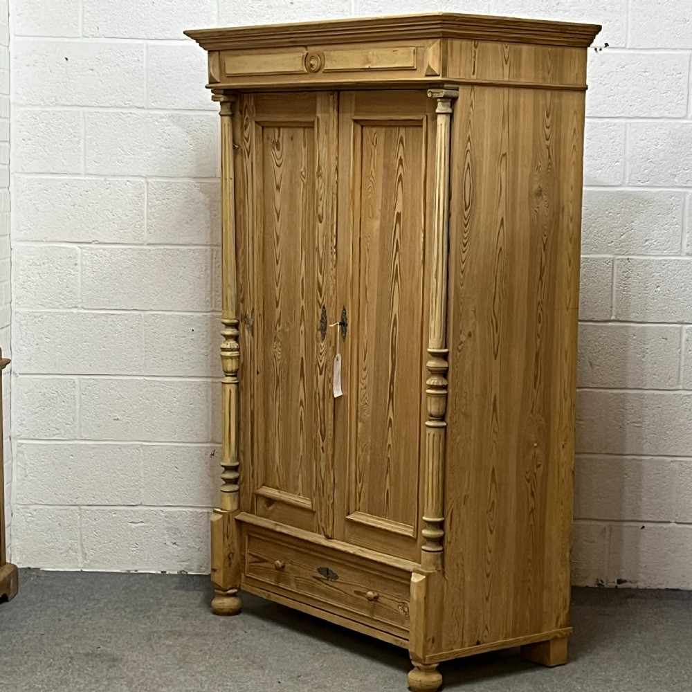 Small Old Pine 2 Door Wardrobe With Columns And Bottom Drawer View II