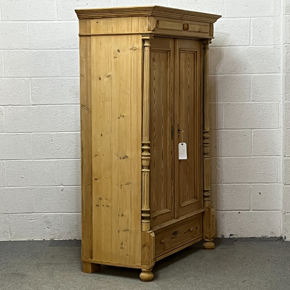 Small Old Pine 2 Door Wardrobe With Columns And Bottom Drawer View III