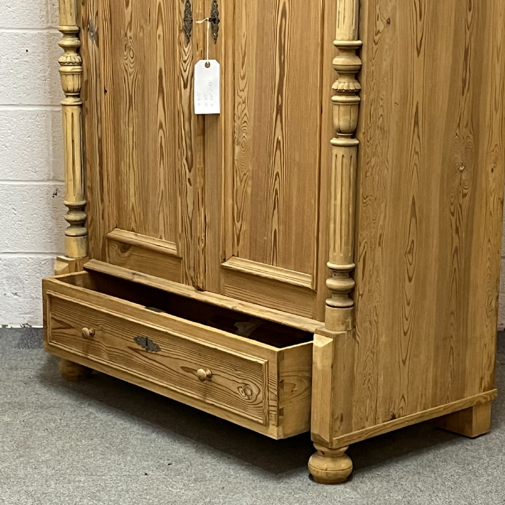 Small Old Pine 2 Door Wardrobe With Columns And Bottom Drawer View VI