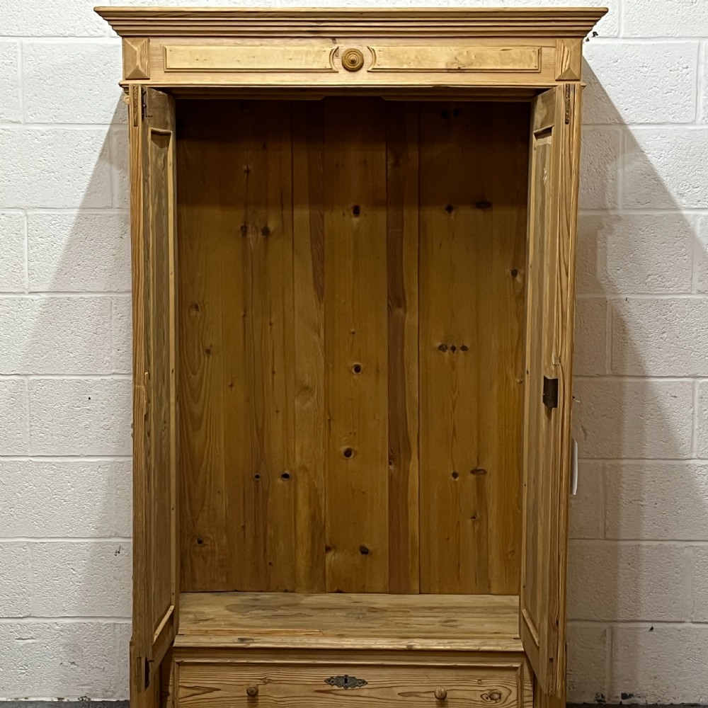 Small Old Pine 2 Door Wardrobe With Columns And Bottom Drawer View VII