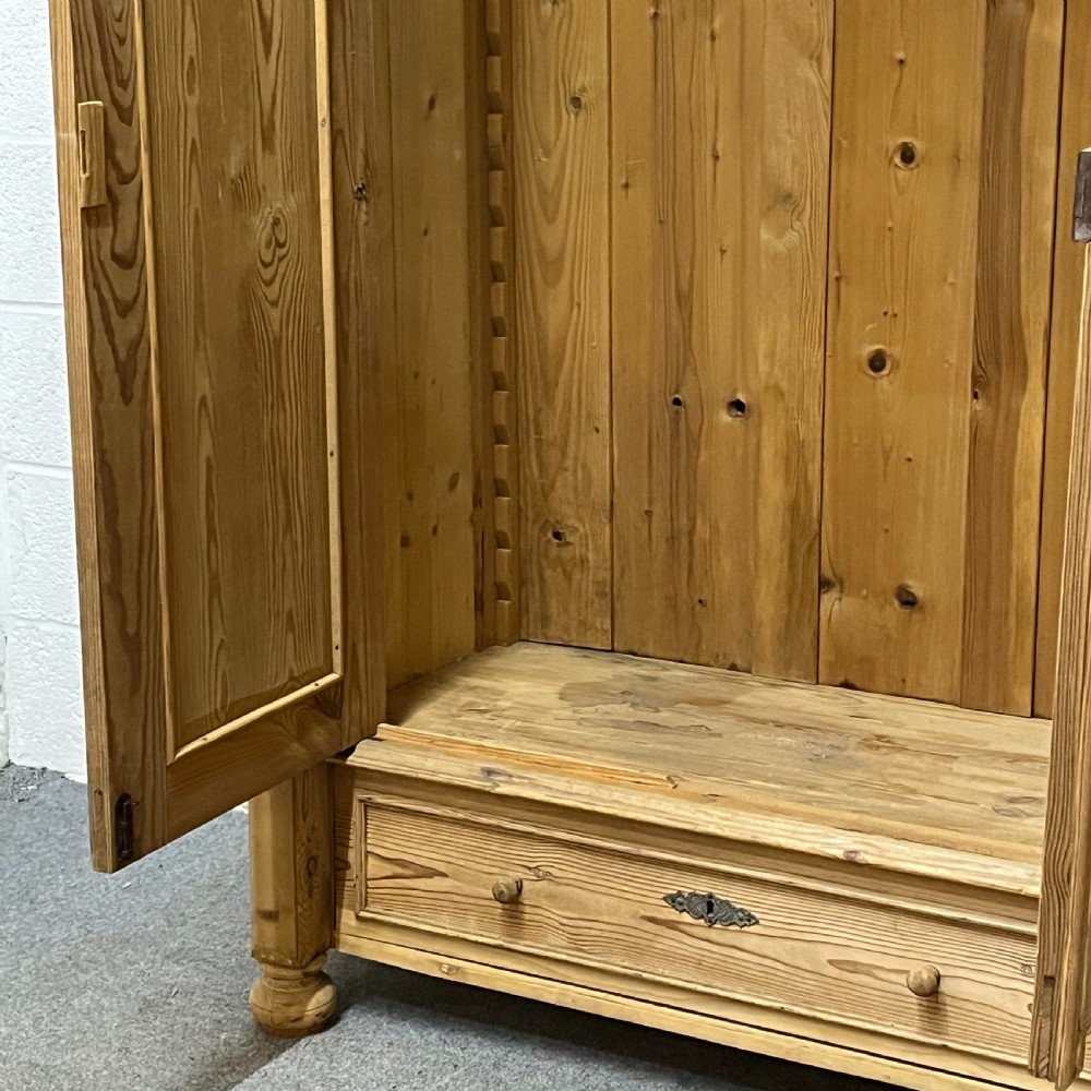 Small Old Pine 2 Door Wardrobe With Columns And Bottom Drawer View VIII