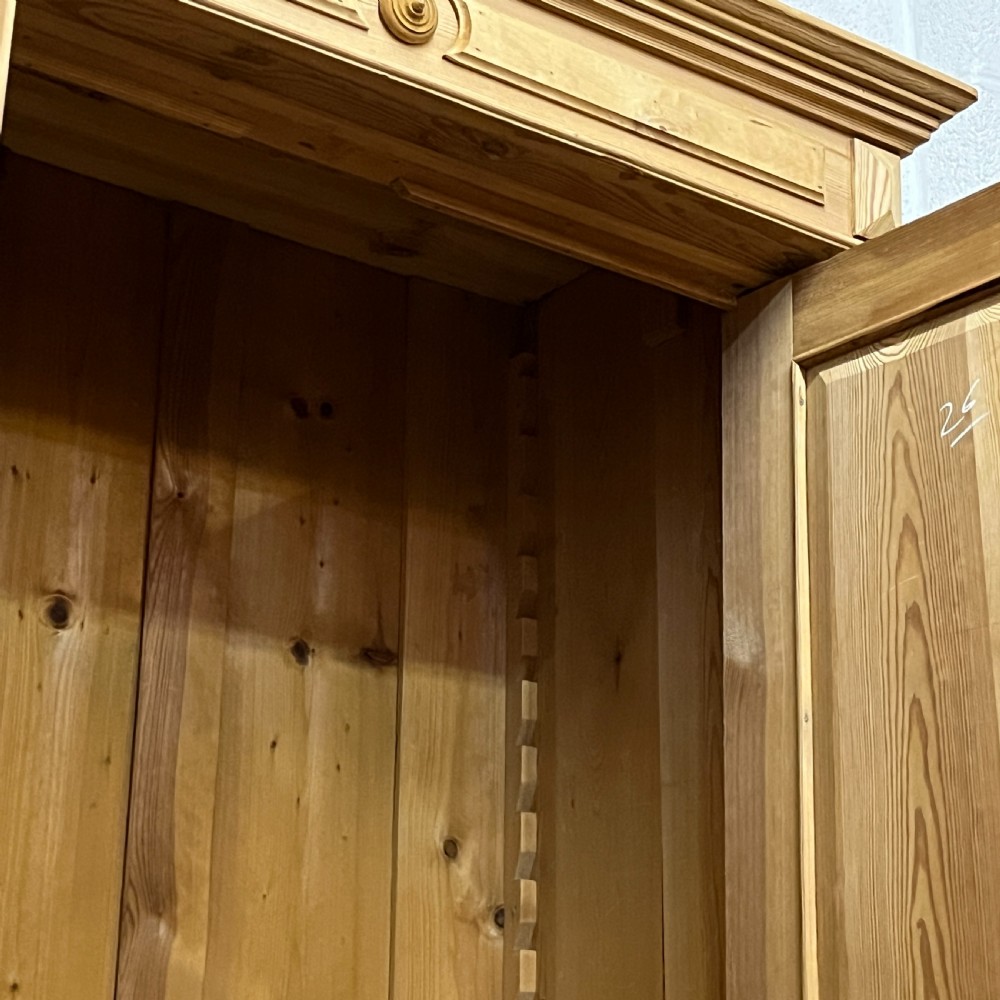 Small Old Pine 2 Door Wardrobe With Columns And Bottom Drawer View IX