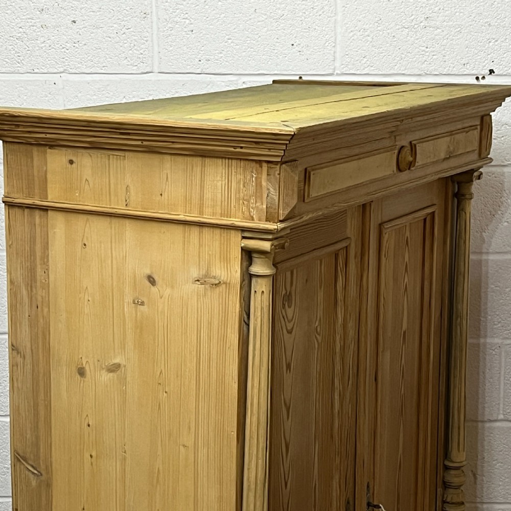 Small Old Pine 2 Door Wardrobe With Columns And Bottom Drawer View X