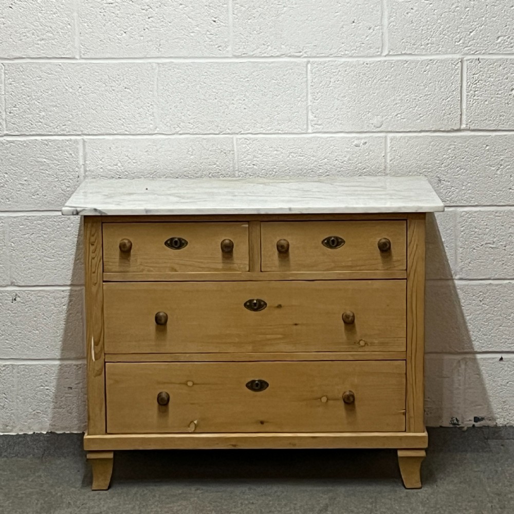 Small Marble Top Edwardian Pine Chest Of Drawers