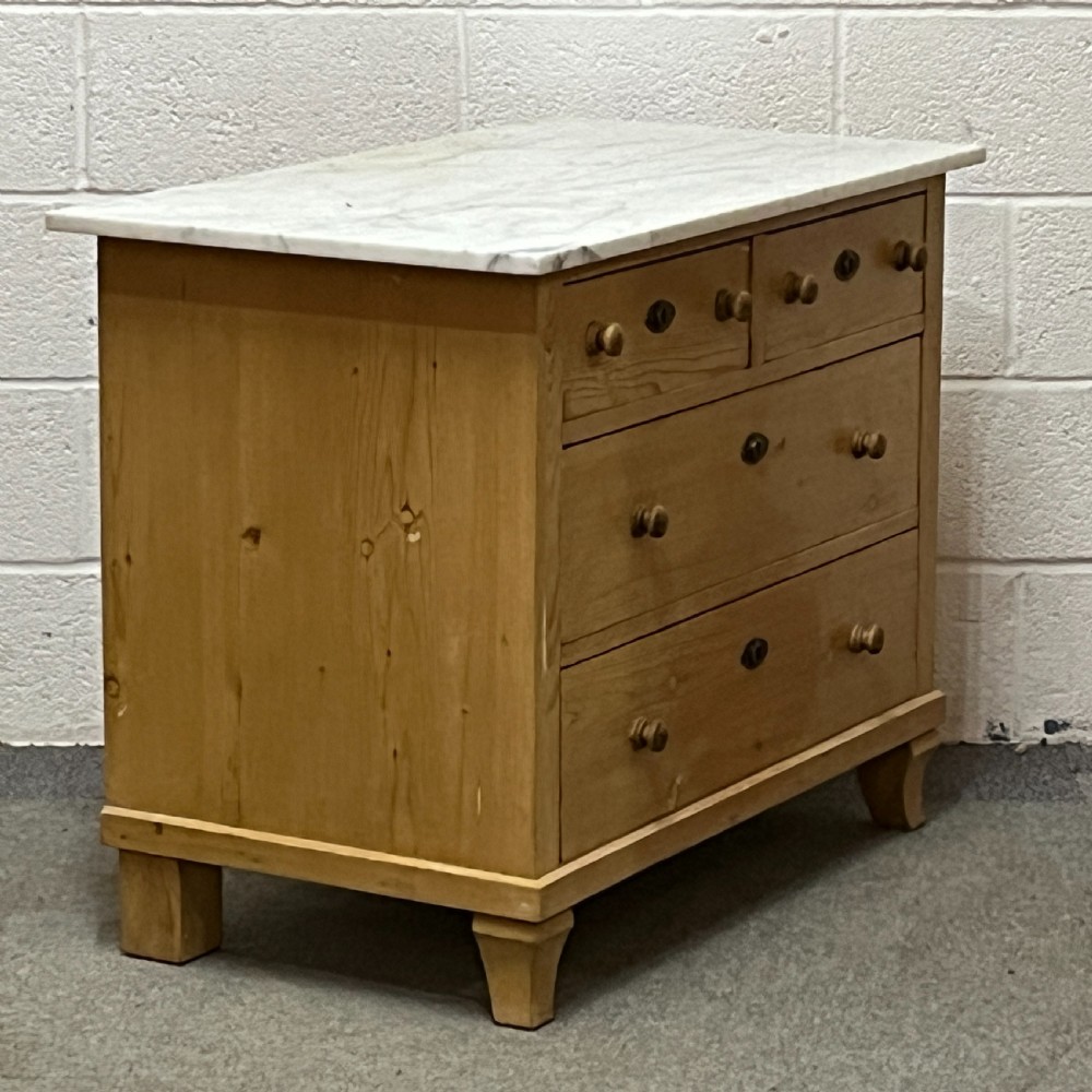 Small Marble Top Edwardian Pine Chest Of Drawers View II