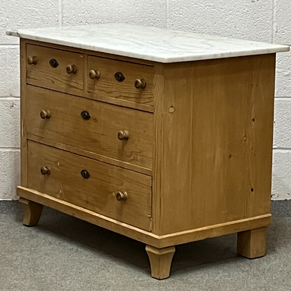 Small Marble Top Edwardian Pine Chest Of Drawers View III