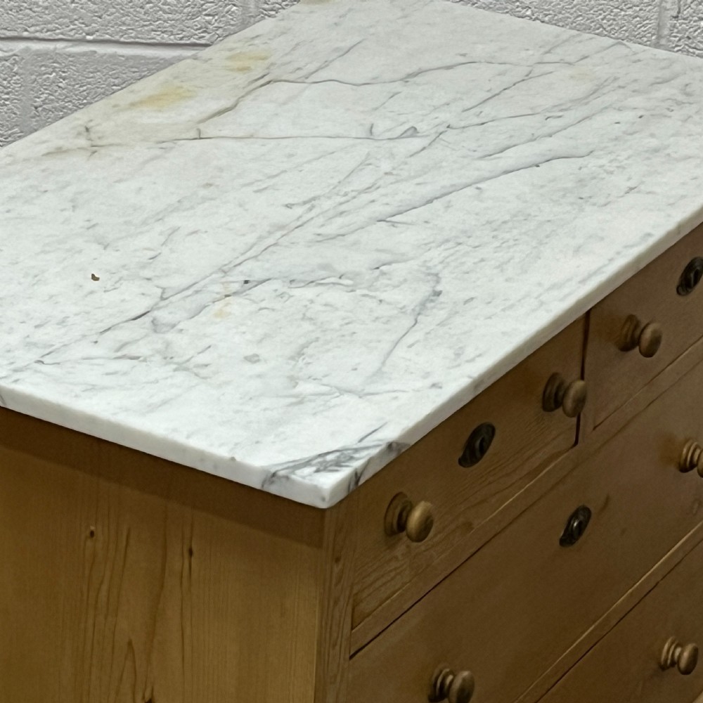 Small Marble Top Edwardian Pine Chest Of Drawers View V
