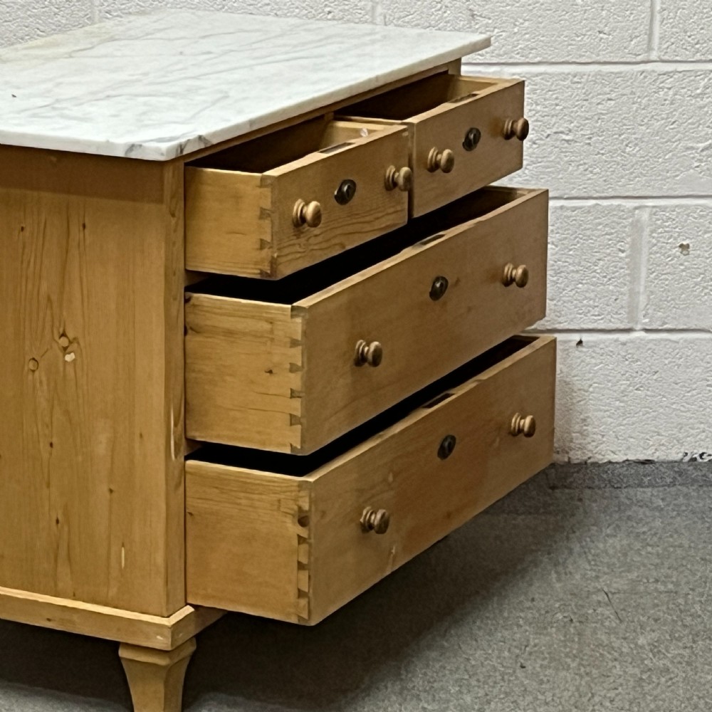 Small Marble Top Edwardian Pine Chest Of Drawers View VI
