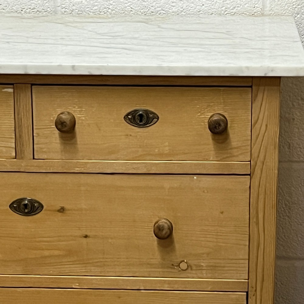 Small Marble Top Edwardian Pine Chest Of Drawers View VII