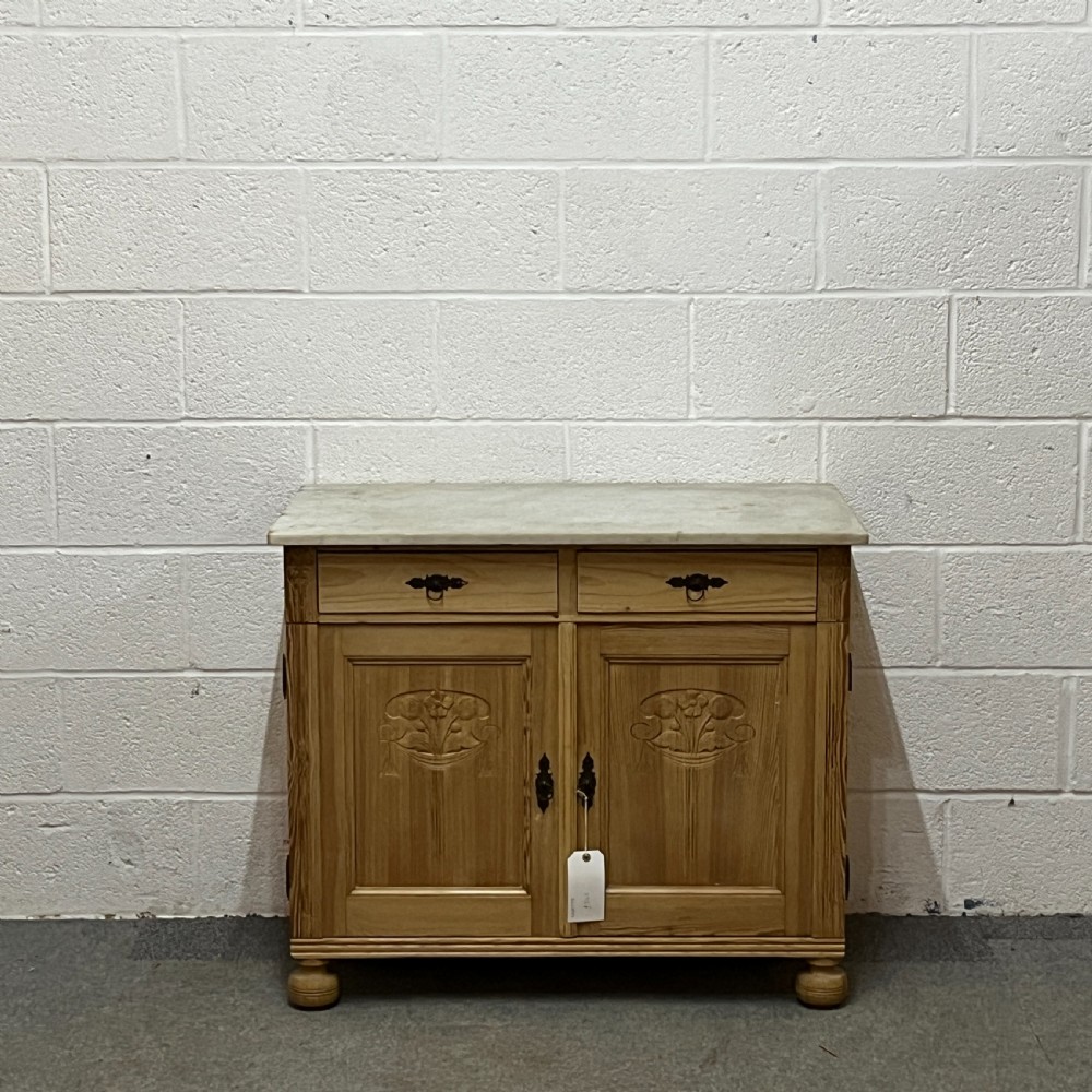 Small Attractive Marble Top Antique Pine Cupboard