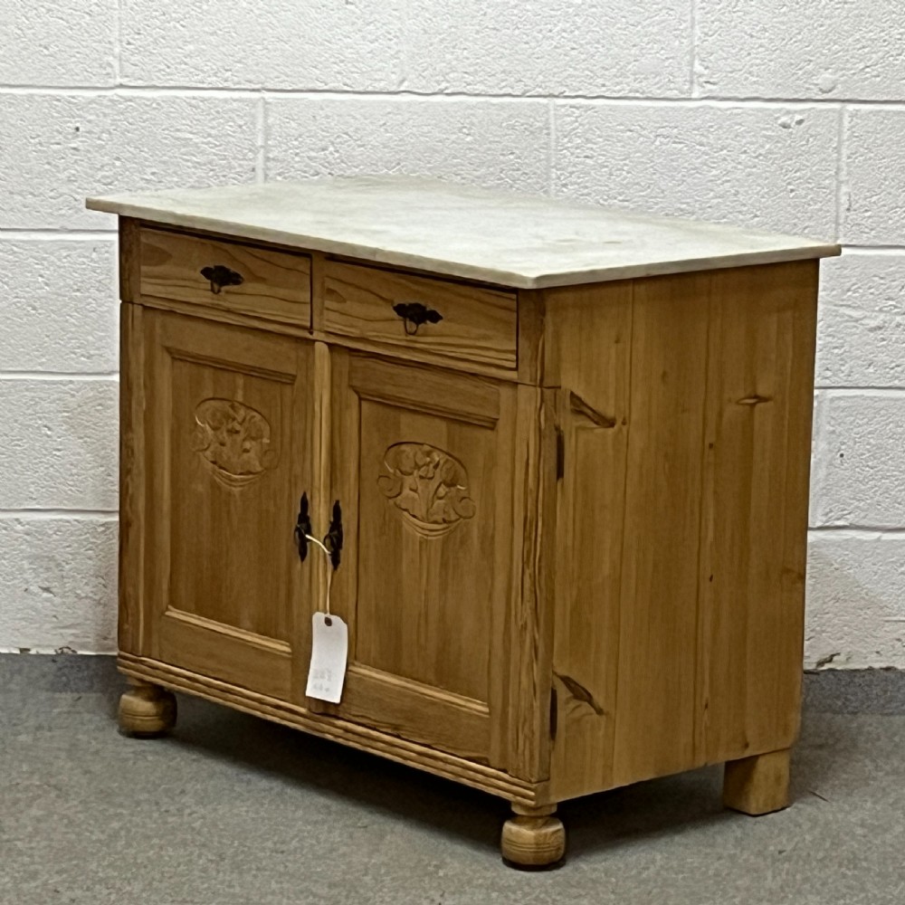 Small Attractive Marble Top Antique Pine Cupboard View II