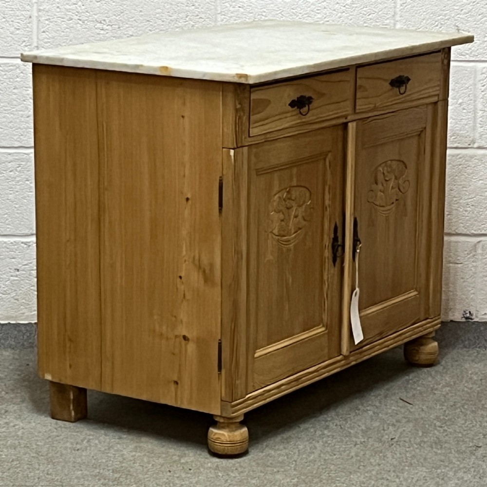 Small Attractive Marble Top Antique Pine Cupboard View III