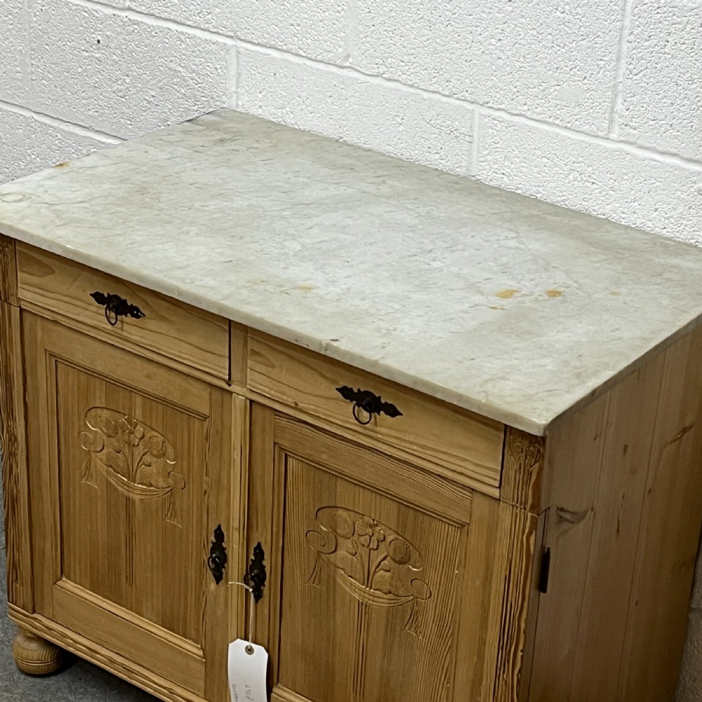 Small Attractive Marble Top Antique Pine Cupboard View IV