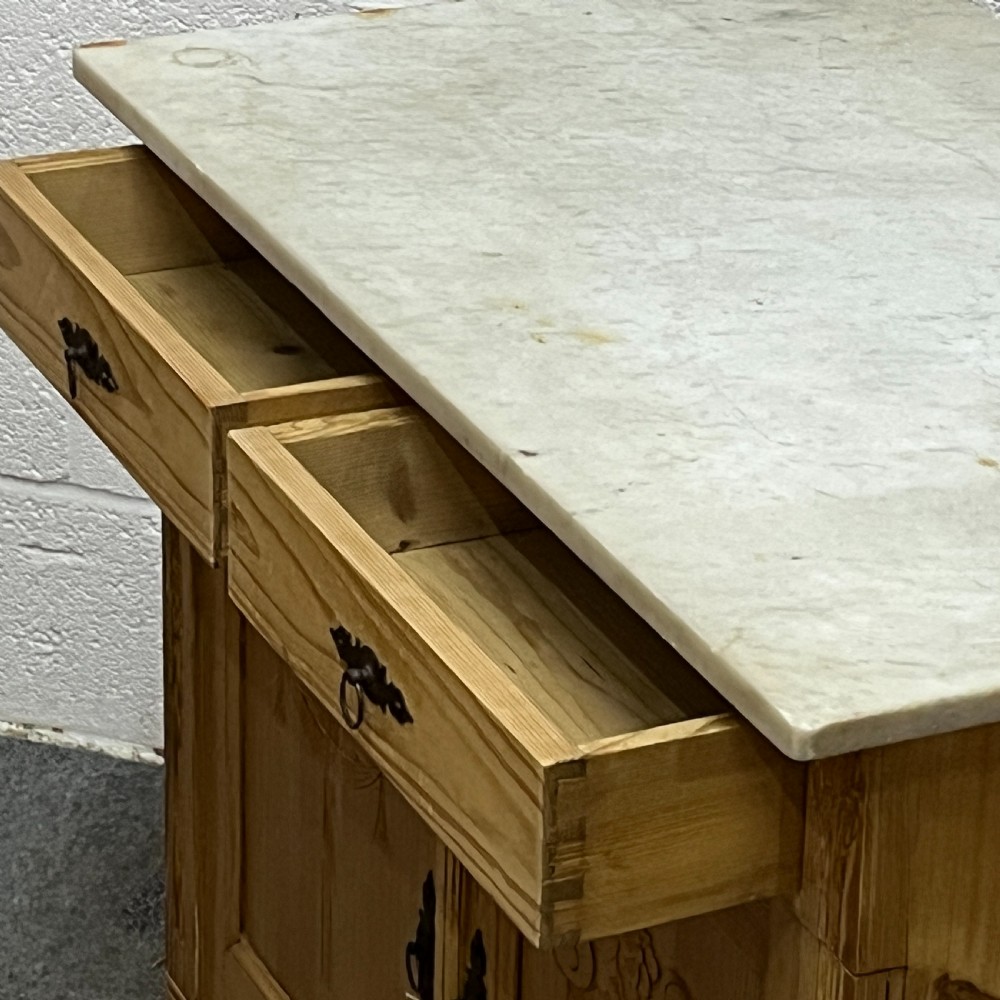 Small Attractive Marble Top Antique Pine Cupboard View V
