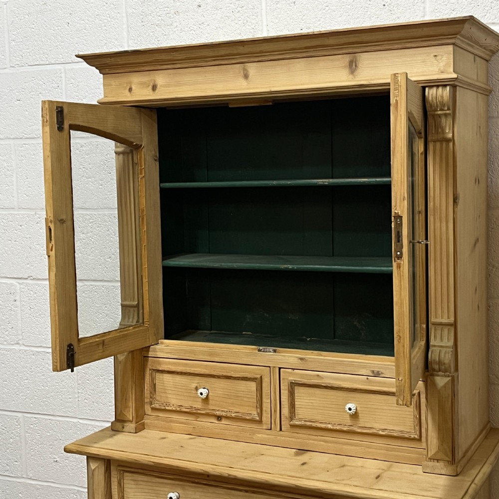 Small Very Pretty Partly Glazed Antique Pine Dresser View X