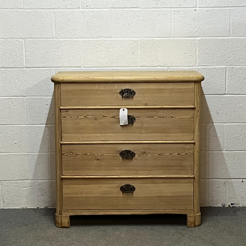 Large Sturdy Eastern European Antique Pine Chest Of 4 Drawers