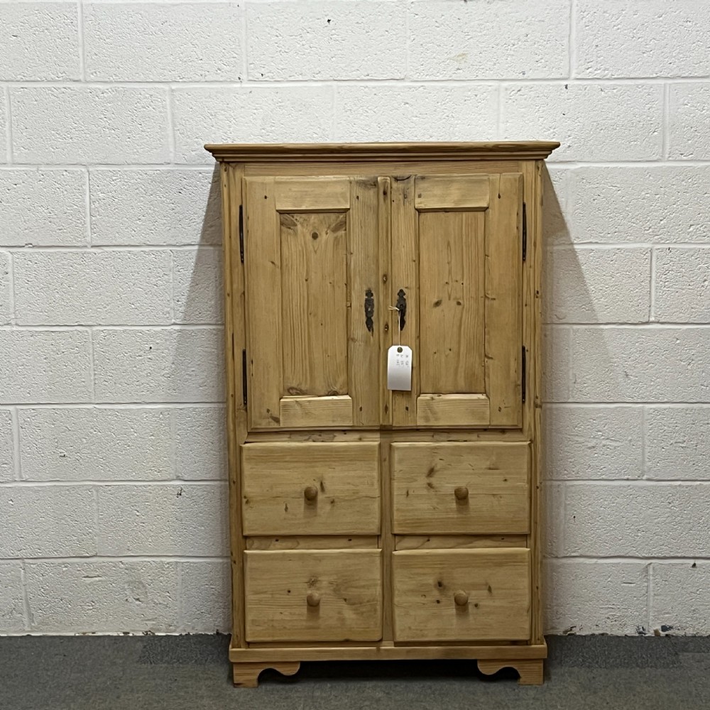 Tall Old Pine Cupboard 2 Doors above 4 Drawers