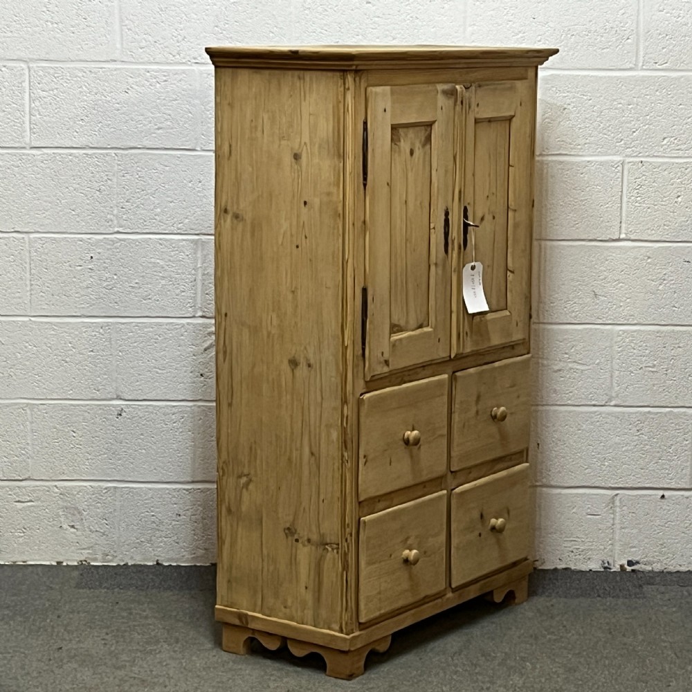 Tall Old Pine Cupboard 2 Doors above 4 Drawers View II