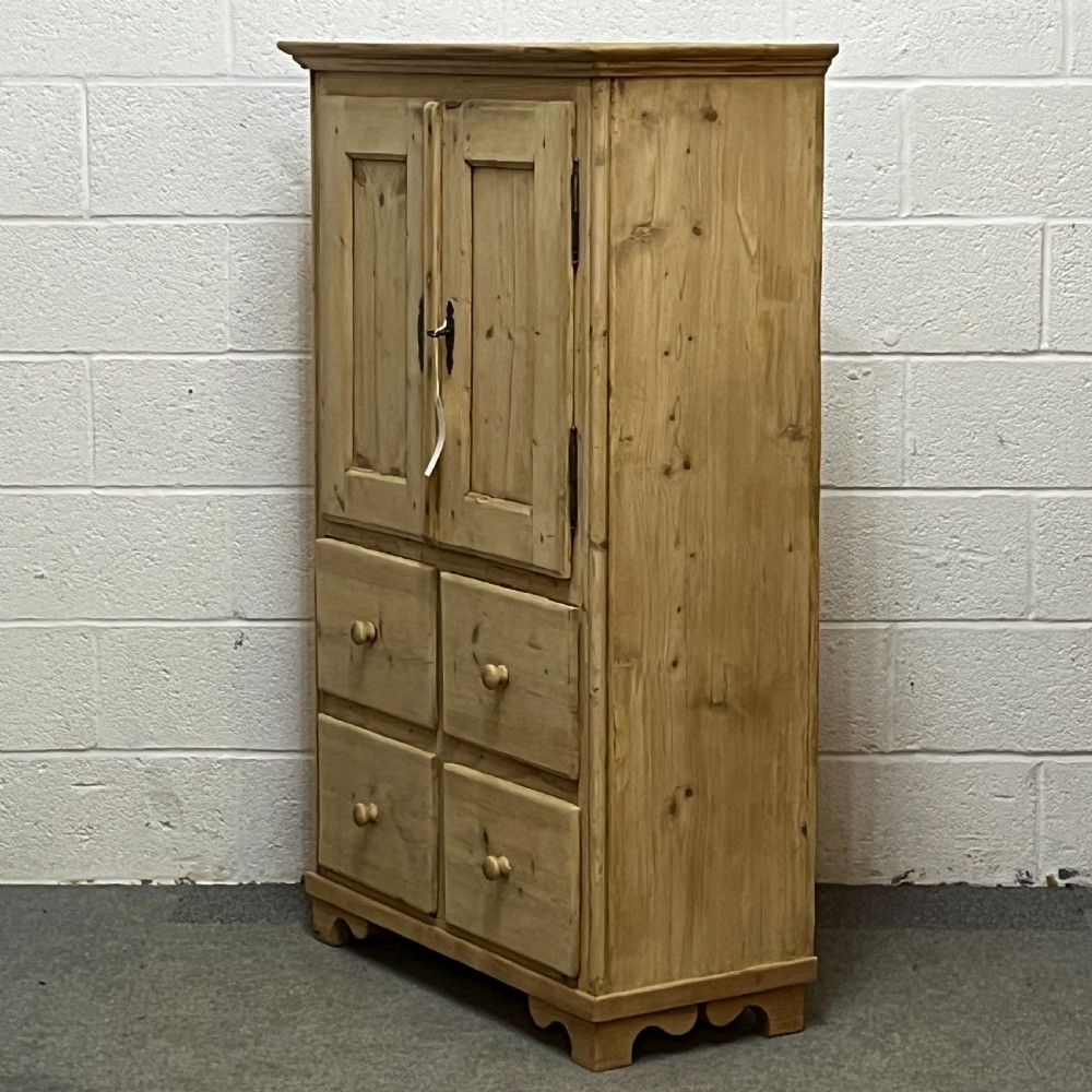 Tall Old Pine Cupboard 2 Doors above 4 Drawers View III