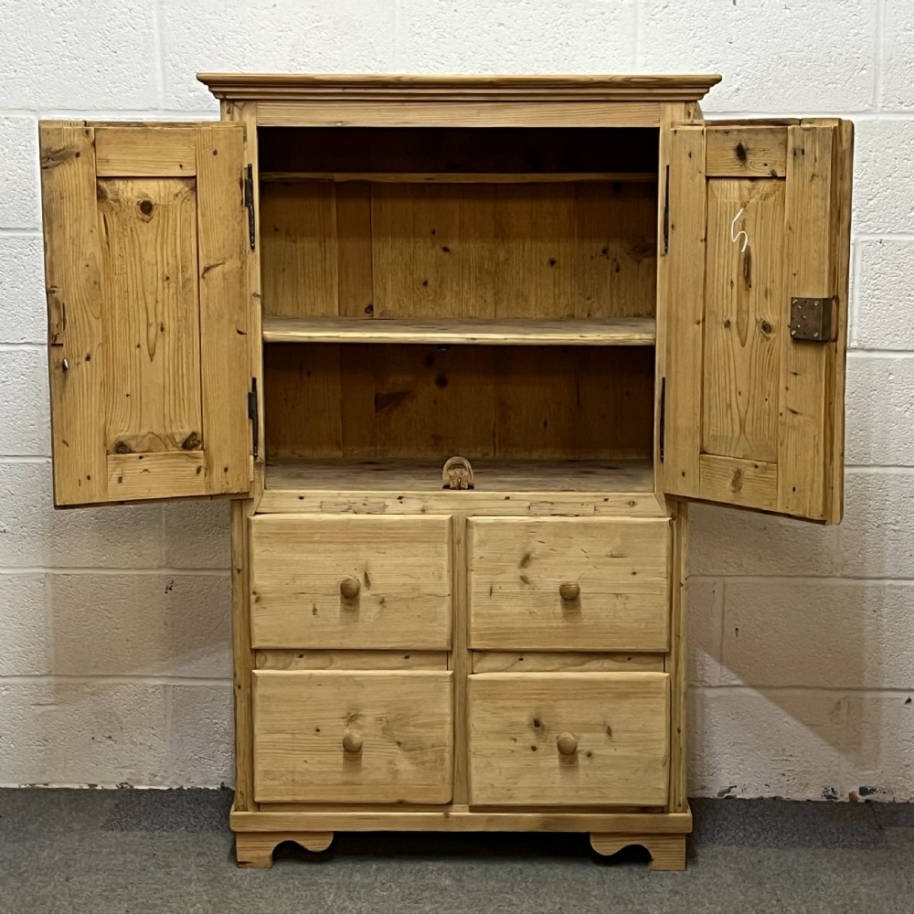 Tall Old Pine Cupboard 2 Doors above 4 Drawers View IV
