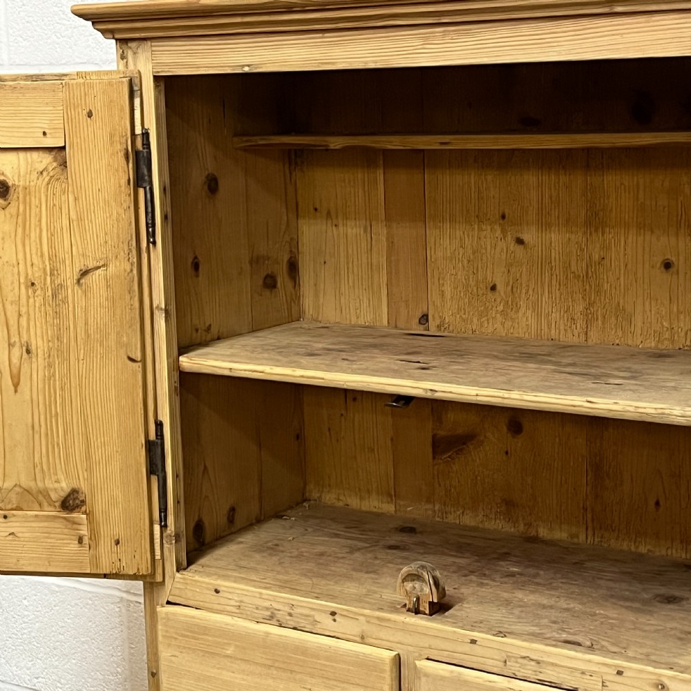Tall Old Pine Cupboard 2 Doors above 4 Drawers View V