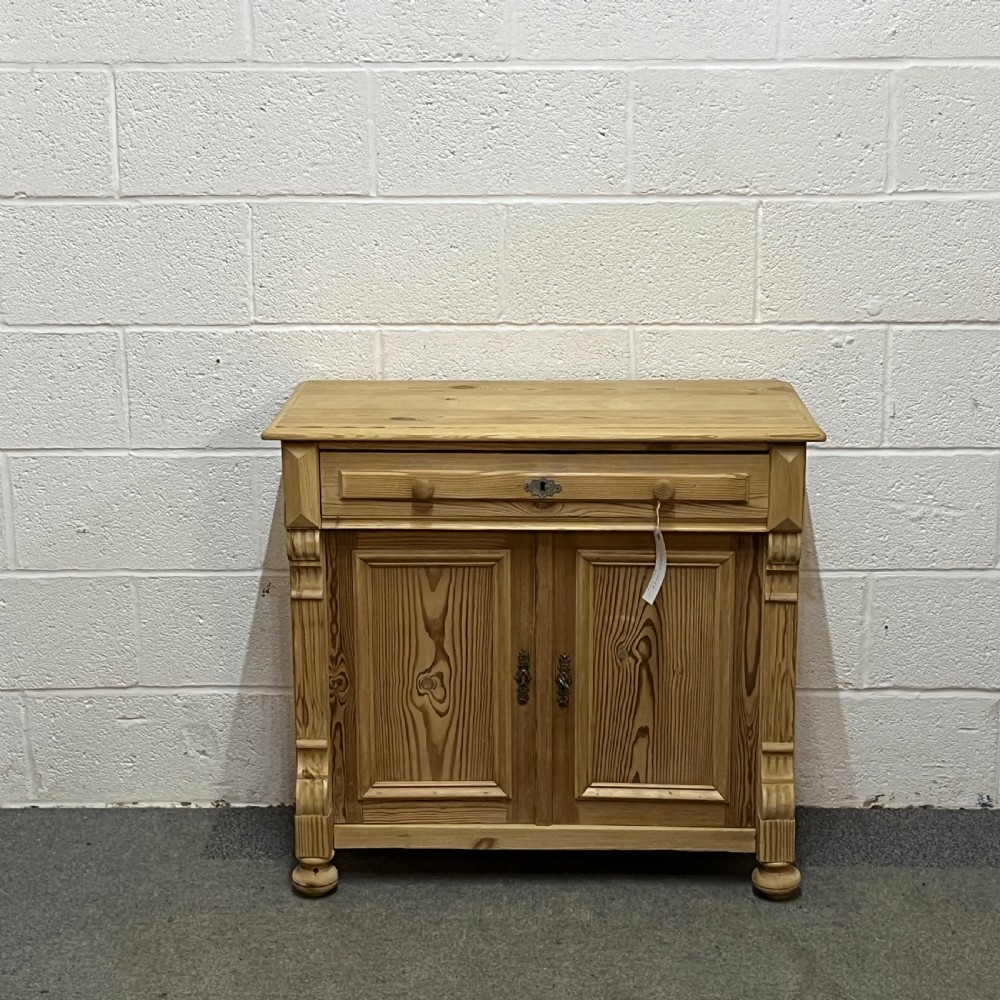 Small 2 Door Antique Pine Cupboard With Top Drawer