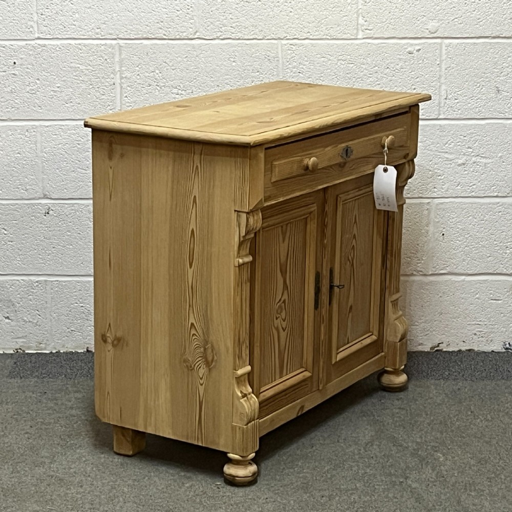 Small 2 Door Antique Pine Cupboard With Top Drawer View II
