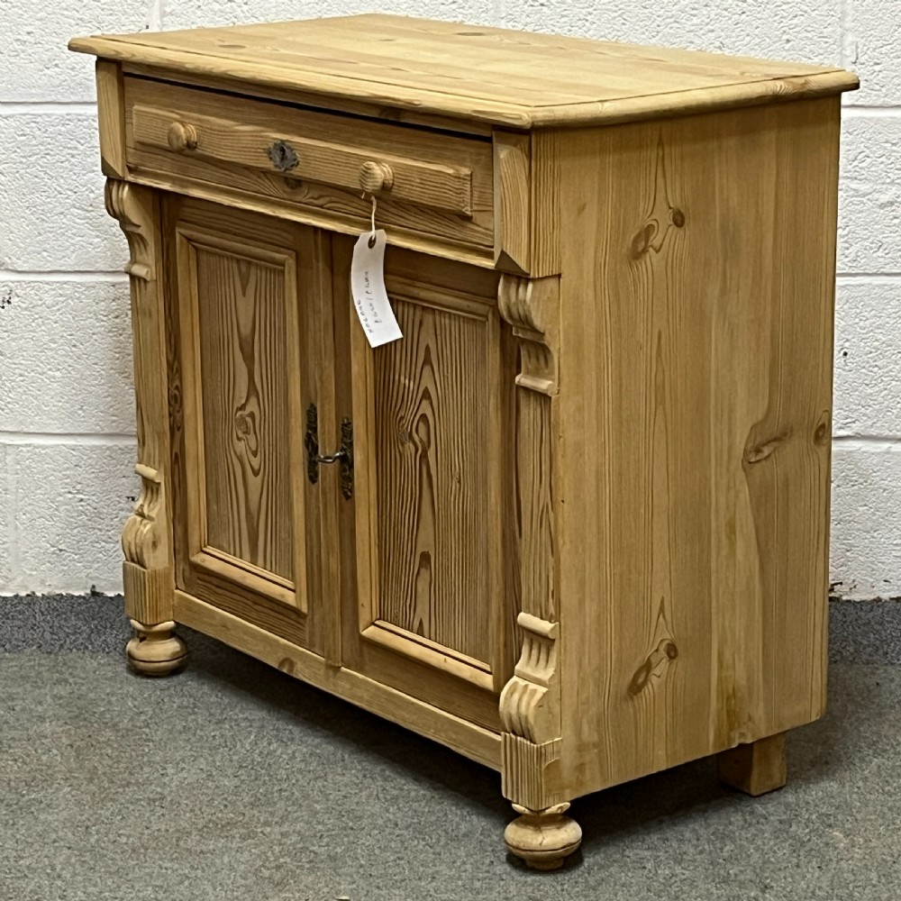 Small 2 Door Antique Pine Cupboard With Top Drawer View III
