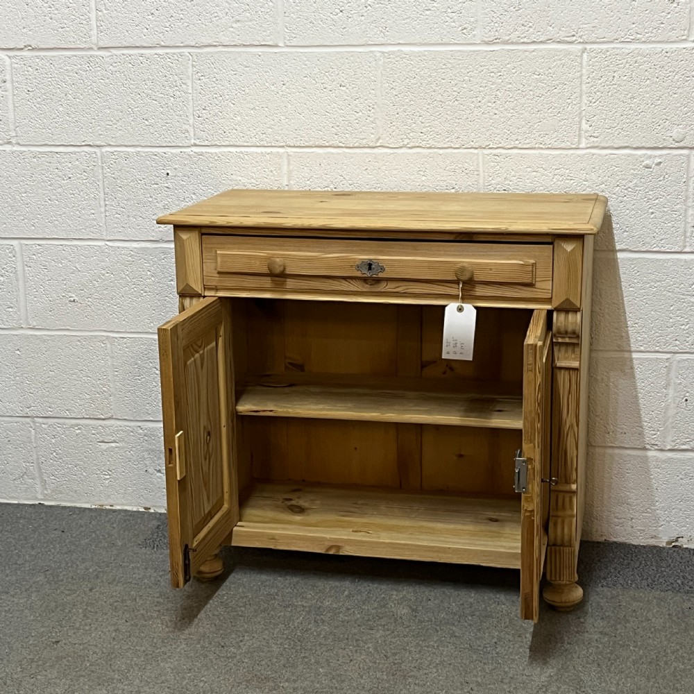 Small 2 Door Antique Pine Cupboard With Top Drawer View IV
