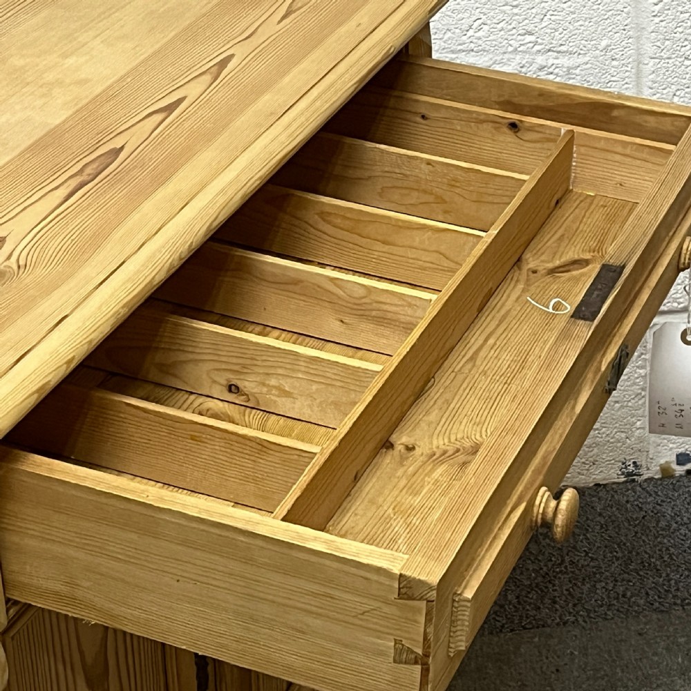 Small 2 Door Antique Pine Cupboard With Top Drawer View VI