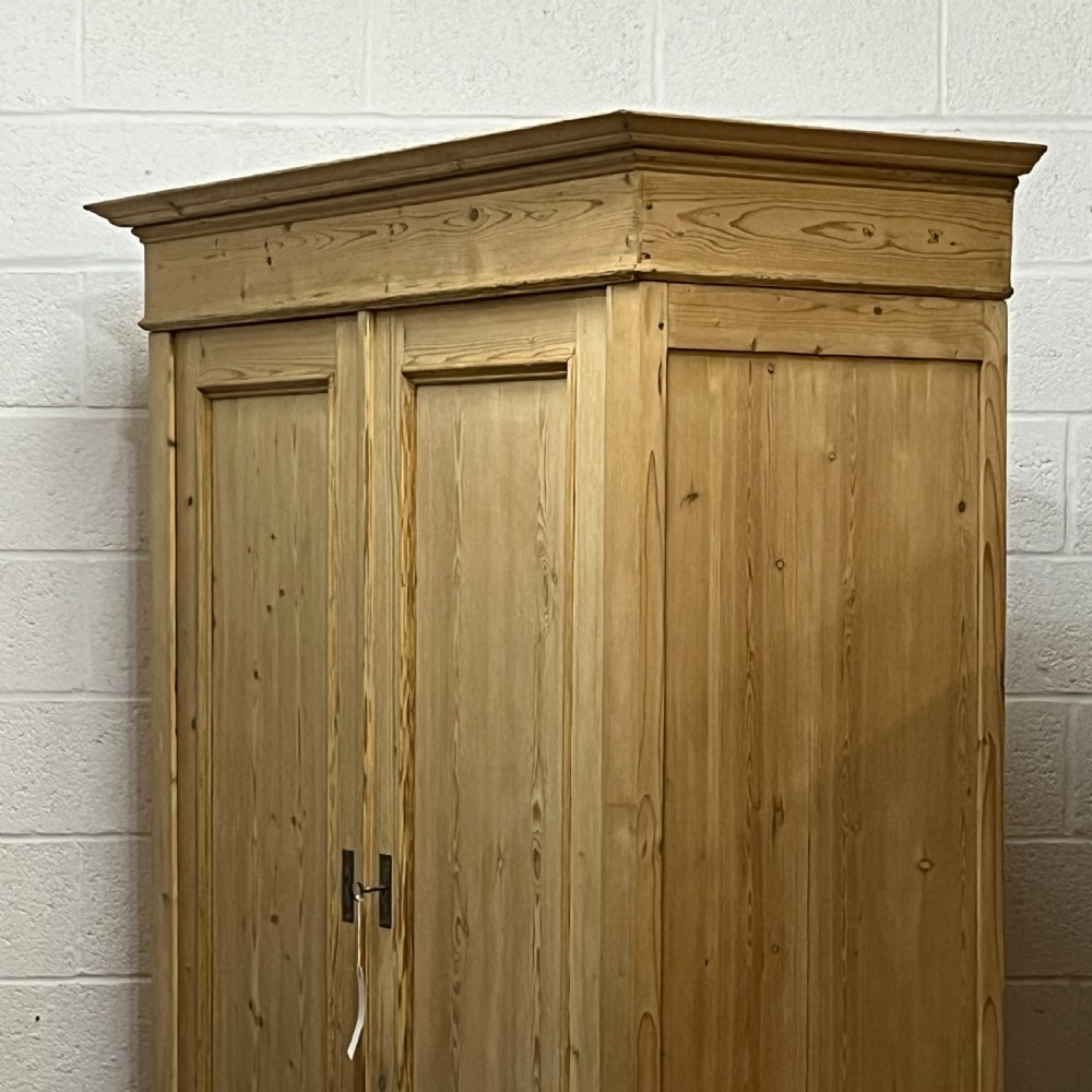 Tall Double Antique Pine Wardrobe With Bottom Drawer (Dismantles) View IV
