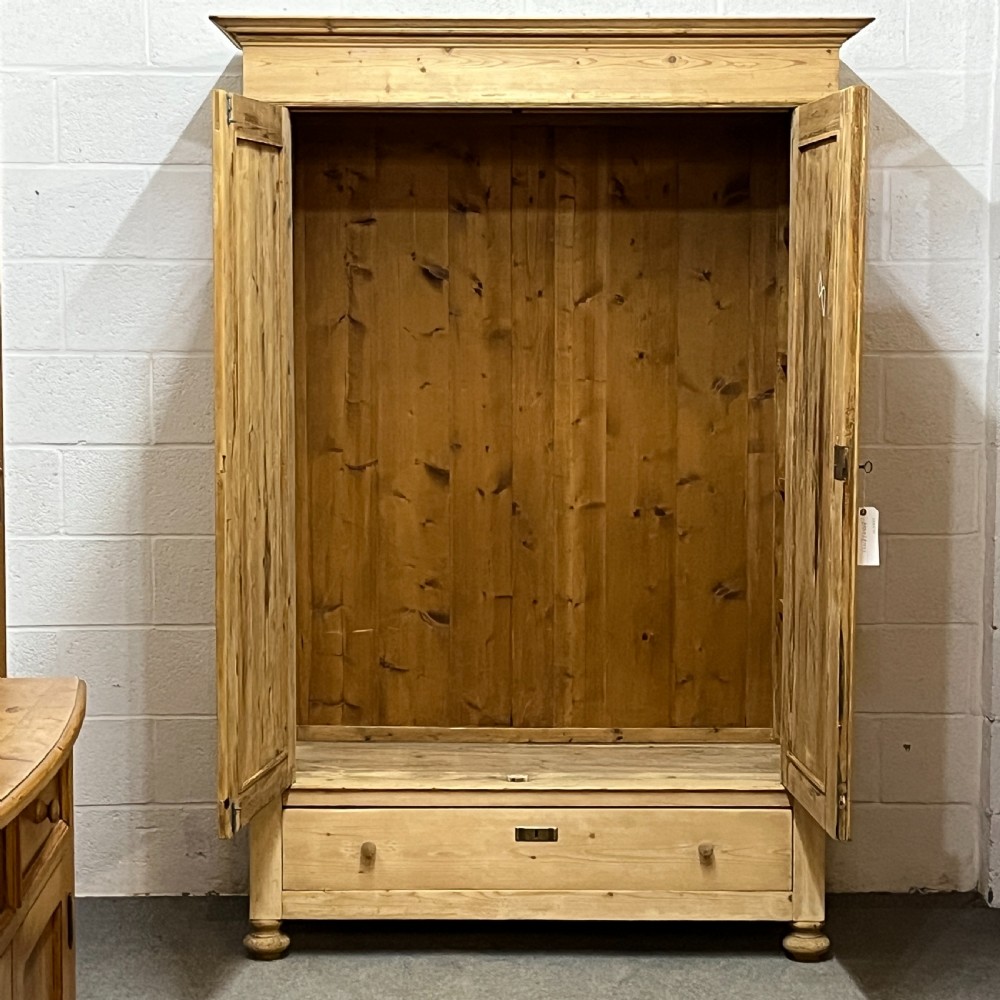 Tall Double Antique Pine Wardrobe With Bottom Drawer (Dismantles) View VII