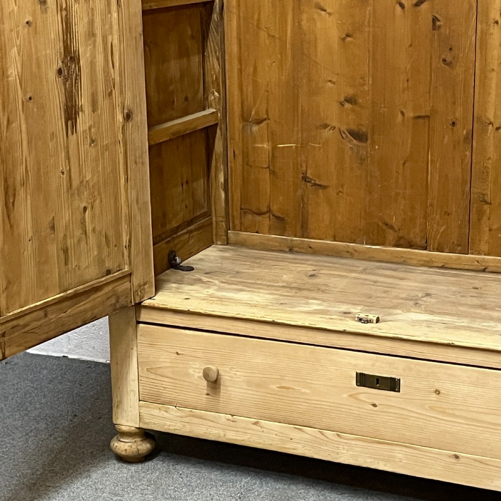 Tall Double Antique Pine Wardrobe With Bottom Drawer (Dismantles) View VIII