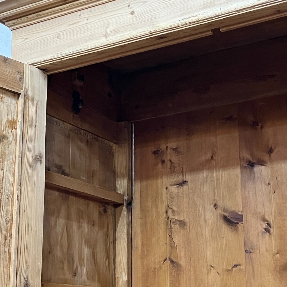 Tall Double Antique Pine Wardrobe With Bottom Drawer (Dismantles) View IX