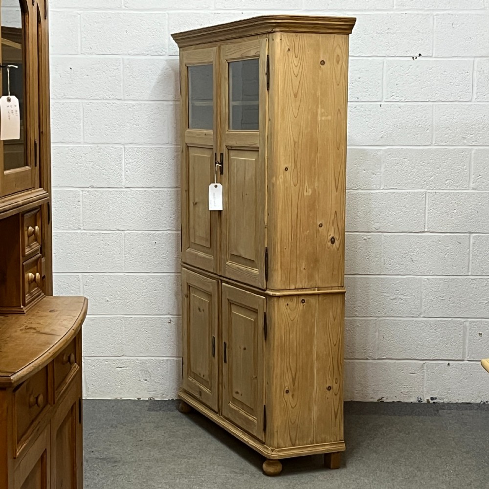 Large Shallow Old Pine Cupboard With 4 Doors View II