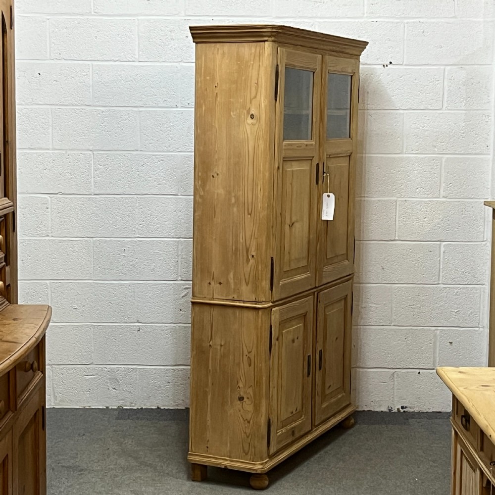 Large Shallow Old Pine Cupboard With 4 Doors View III