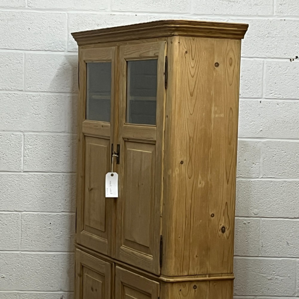 Large Shallow Old Pine Cupboard With 4 Doors View IV