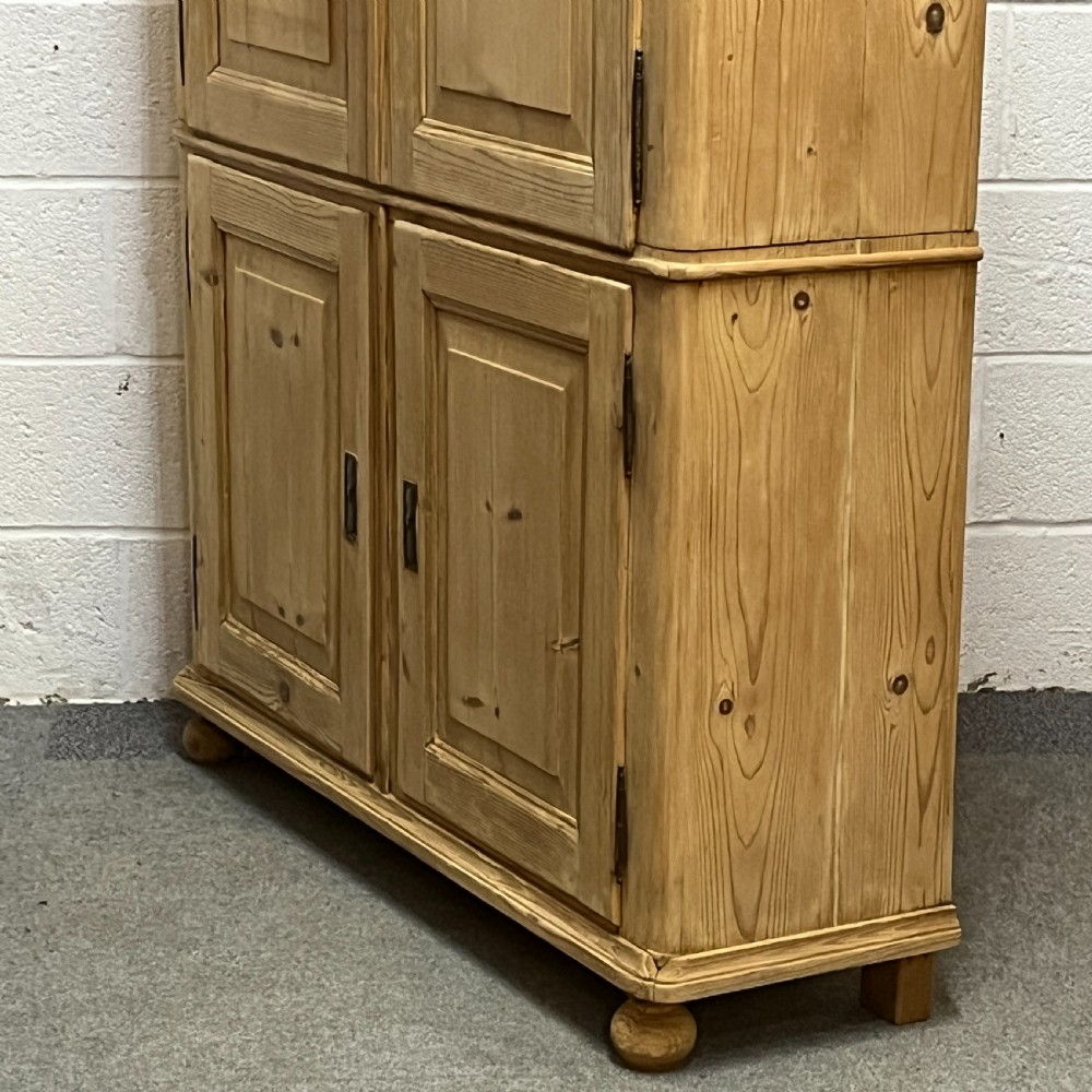 Large Shallow Old Pine Cupboard With 4 Doors View V