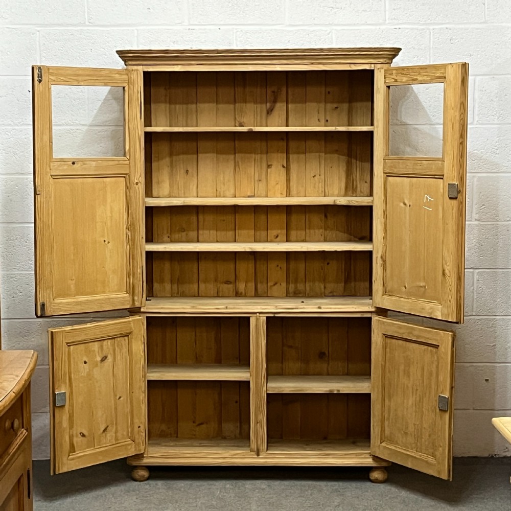 Large Shallow Old Pine Cupboard With 4 Doors View VI