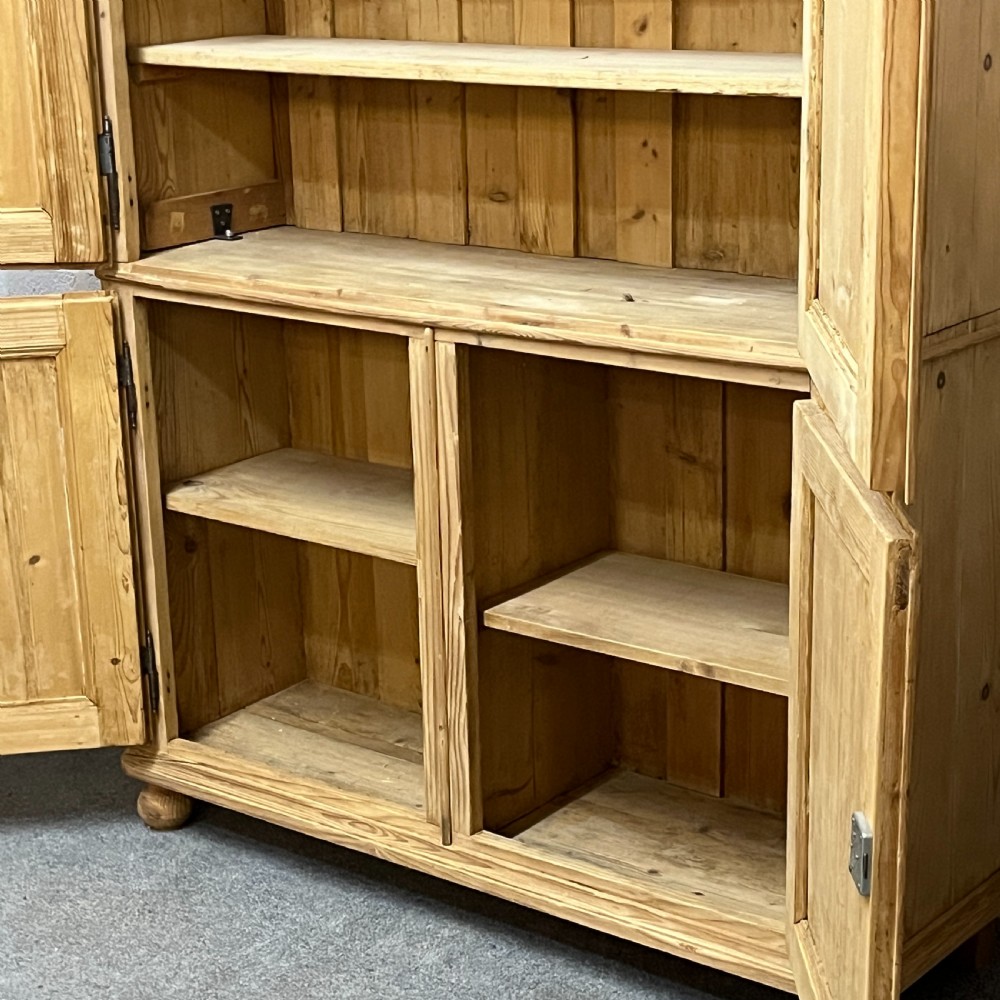 Large Shallow Old Pine Cupboard With 4 Doors View VII