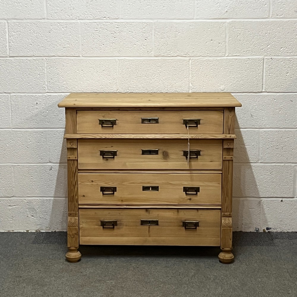 Large East German Pine Chest Of 4 Drawers