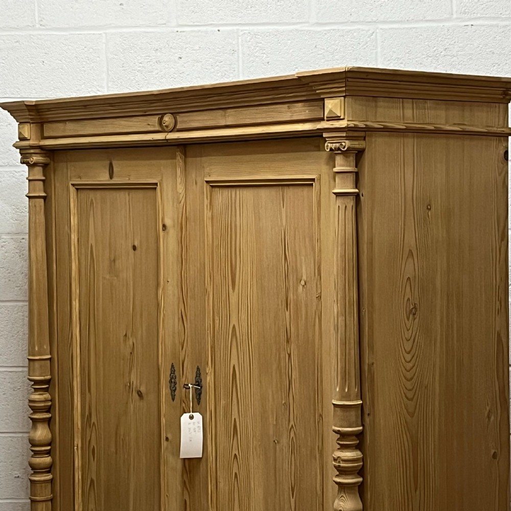 Small Double Antique Pine Wardrobe With 2 Bottom Drawers (Separates Into 2 For Delivery) View IV