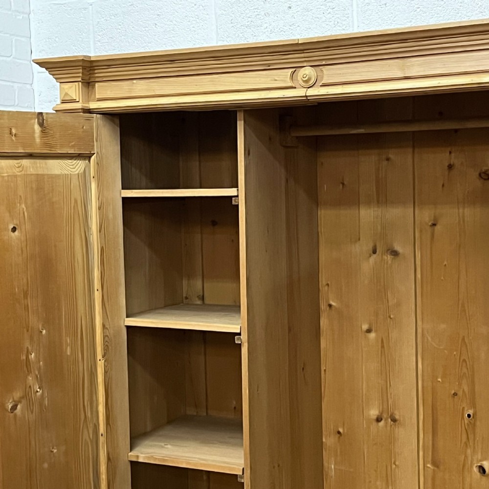 Small Double Antique Pine Wardrobe With 2 Bottom Drawers (Separates Into 2 For Delivery) View VIII