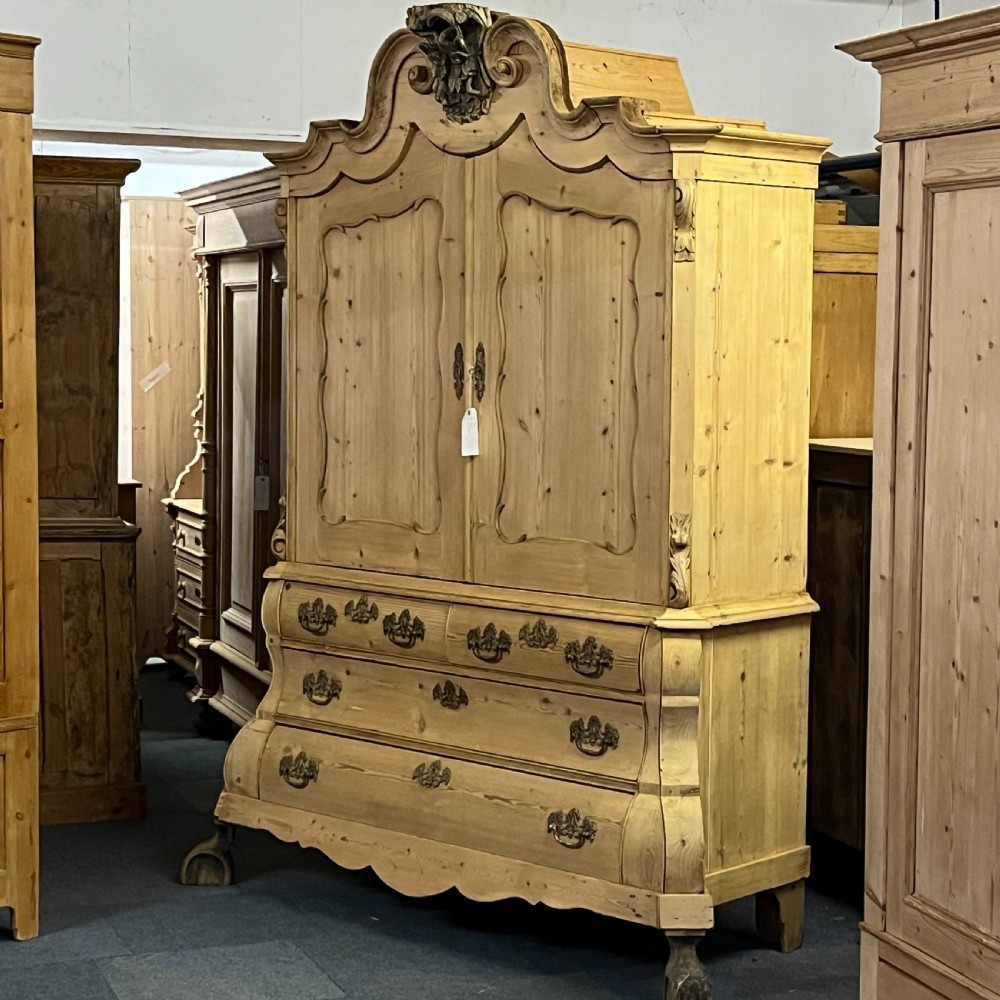 Large Very Old Pine Bombe Base Linen Press View II