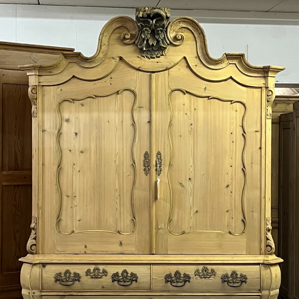 Large Very Old Pine Bombe Base Linen Press View IV