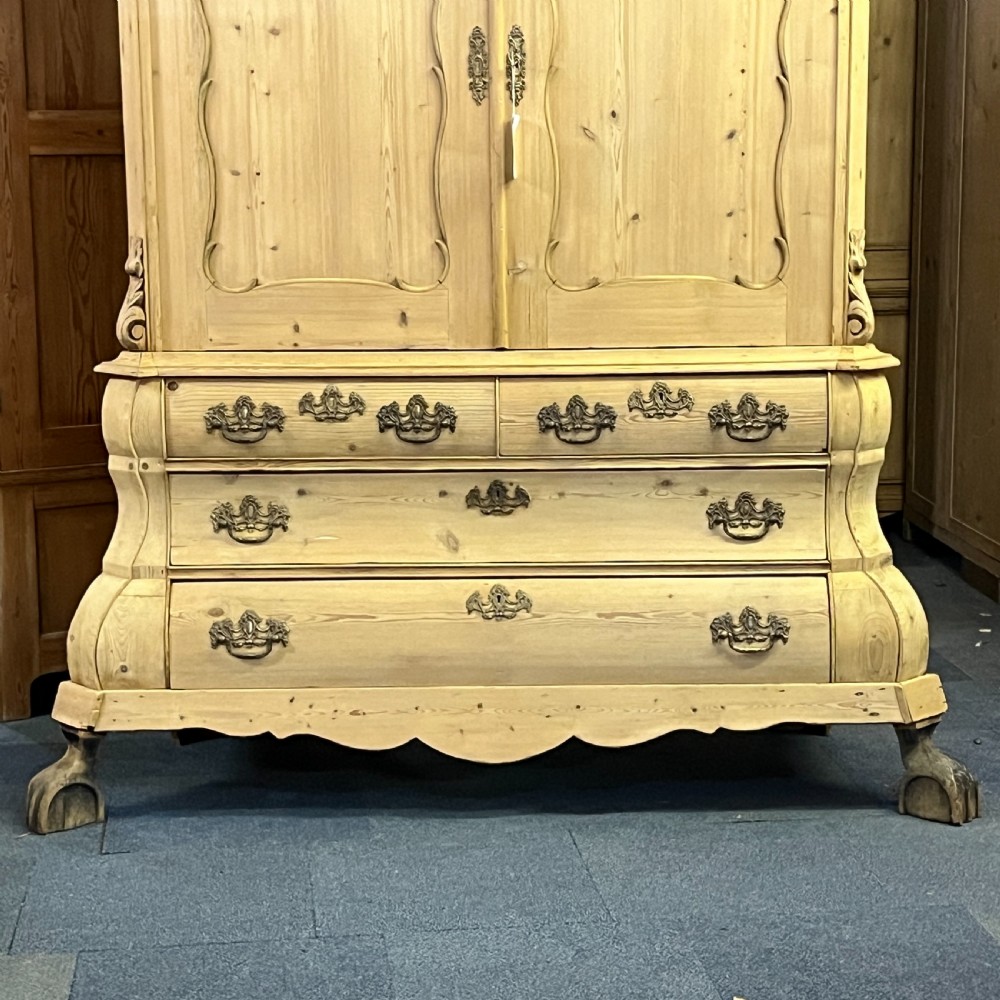 Large Very Old Pine Bombe Base Linen Press View V